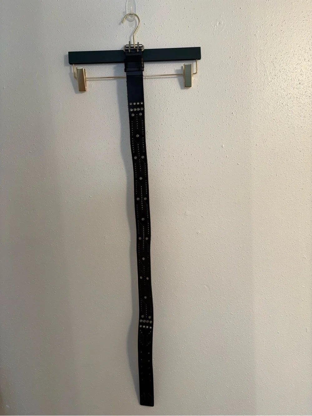 Betsey Johnson Black Leather Studded & Braided Detail Belt